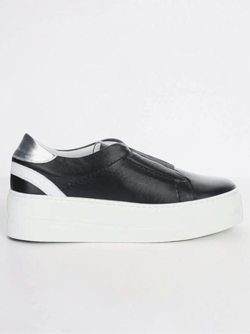 Women's Black Slip-On Platform Sneakers with Silver Accent